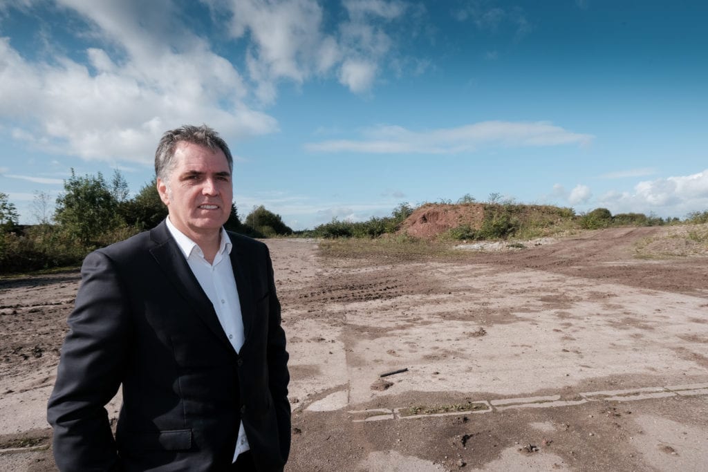 Steve Rotheram at the Moss Nook brownfield site in St-Helens