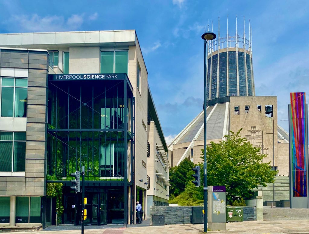 Liverpool Science Park - exterior image, next to Liverpool Metropolitan Cathedral in the Knowledge Quarter