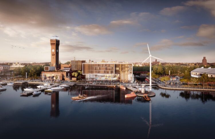 Image of the Maritime Knowledge Hub planned for Wirral Waters